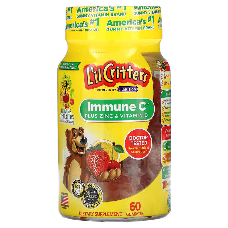 免費送 L'il Critters, Immune C + 鋅 & 維生素 D 軟糖，60 粒