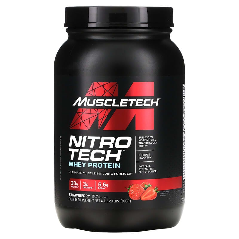 MuscleTech, 正氮科技，分離乳清+瘦增肌粉，草莓，2 磅（907 克）