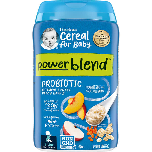 *FREE* Gerber, Cereal for Baby, Power Blend, 2nd Foods, Probiotic Oatmeal Lentil, Peach & Apple, 8 oz (227 g)