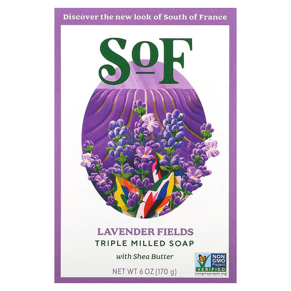 *FREE* SoF, Triple Milled Bar Soap with Shea Butter, Lavender Fields, 6 oz (170 g)