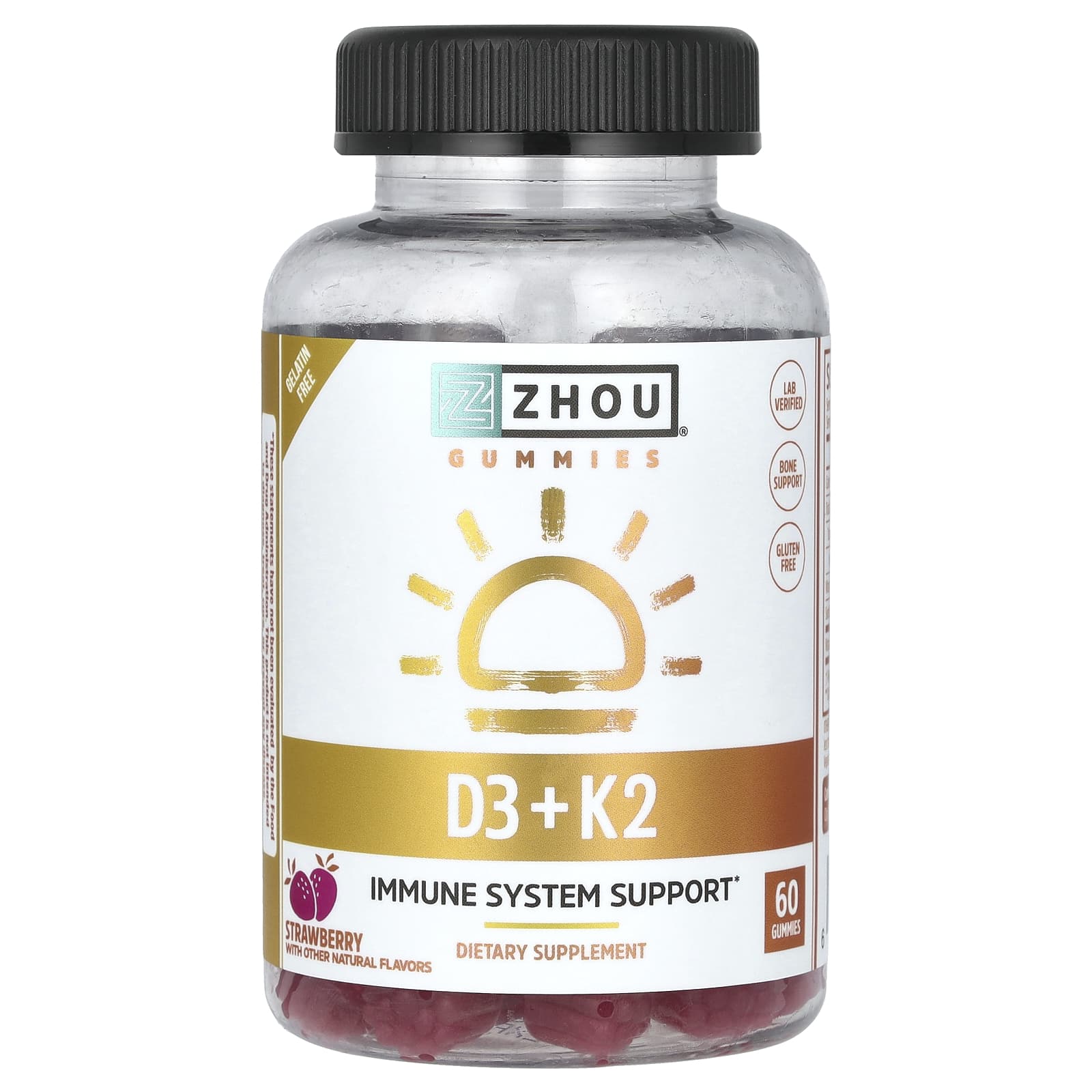 免費送 Zhou Nutrition, D3 + K2 軟糖，草莓味，60 粒