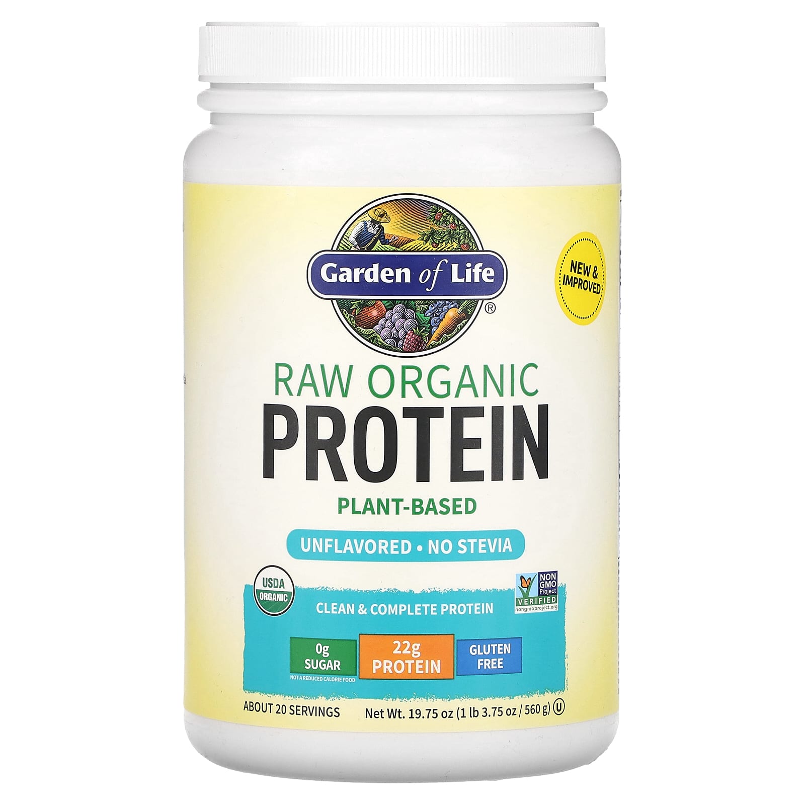 Garden of Life, RAW Organic Protein, Plant-Based, Unflavored, 19.75 oz