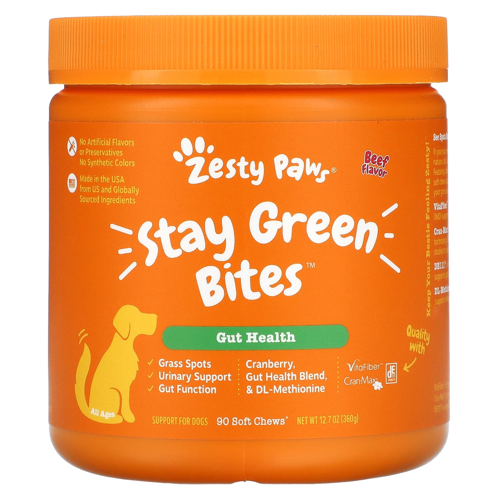 免費送 Zesty Paws, Stay Green Bites，狗狗專用，消化，所有犬齡，牛肉味，90 片軟咀嚼片