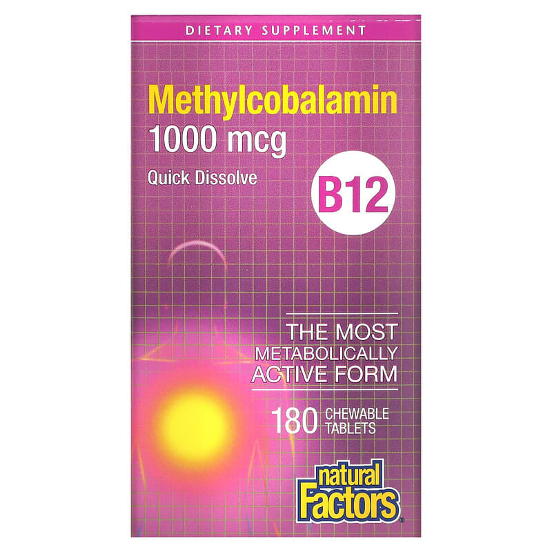 Natural Factors, B12，甲鈷胺，Methylcobalamin 1,000 mg，180 粒咀嚼片