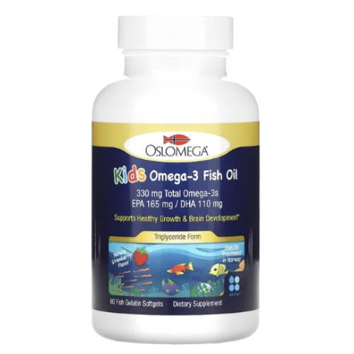 Oslomega, 兒童 Omega-3 魚油，天然草莓味，60 粒魚明膠軟凝膠