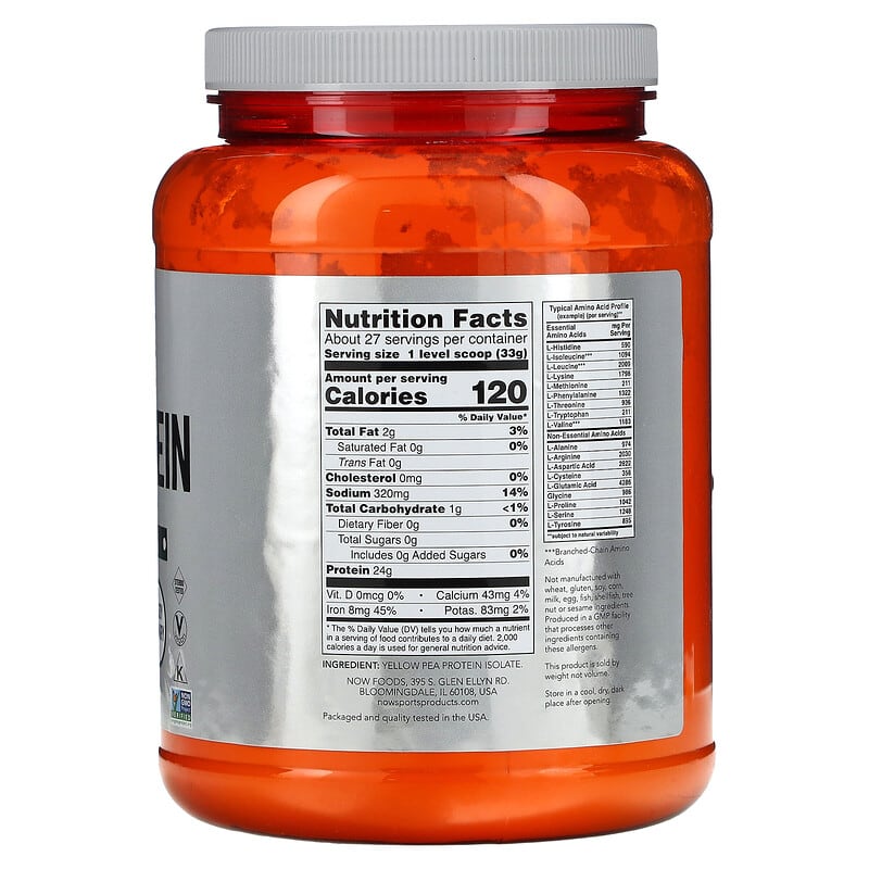 NOW Foods，PEA運動系列豌豆蛋白質營養粉，原味，2磅（907克） 