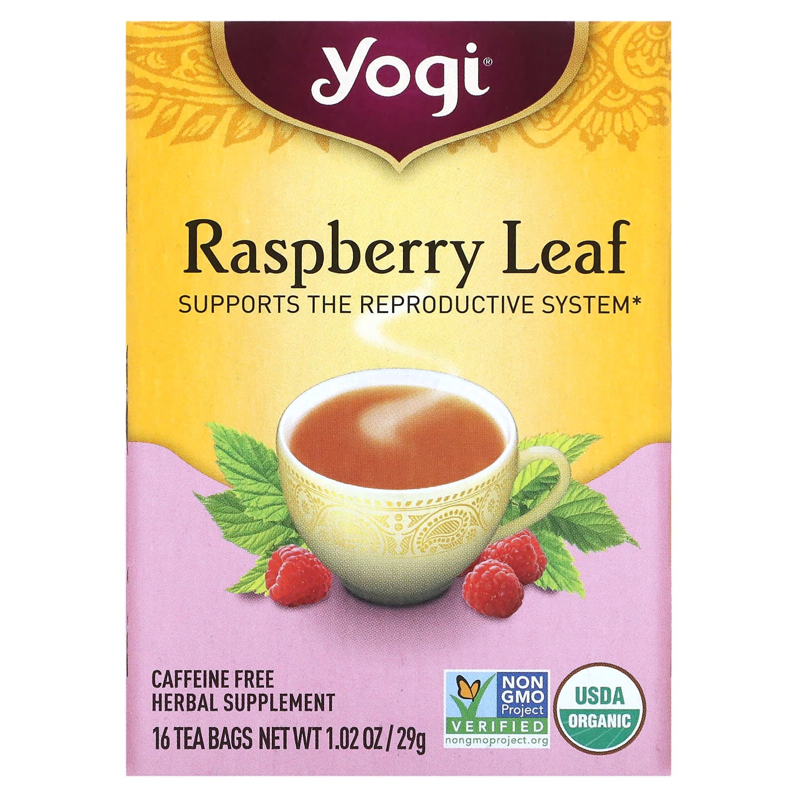 免費送 Yogi Tea，女性健康幫助樹莓葉茶包，無因，16袋裝，1.02盎司（29克） 