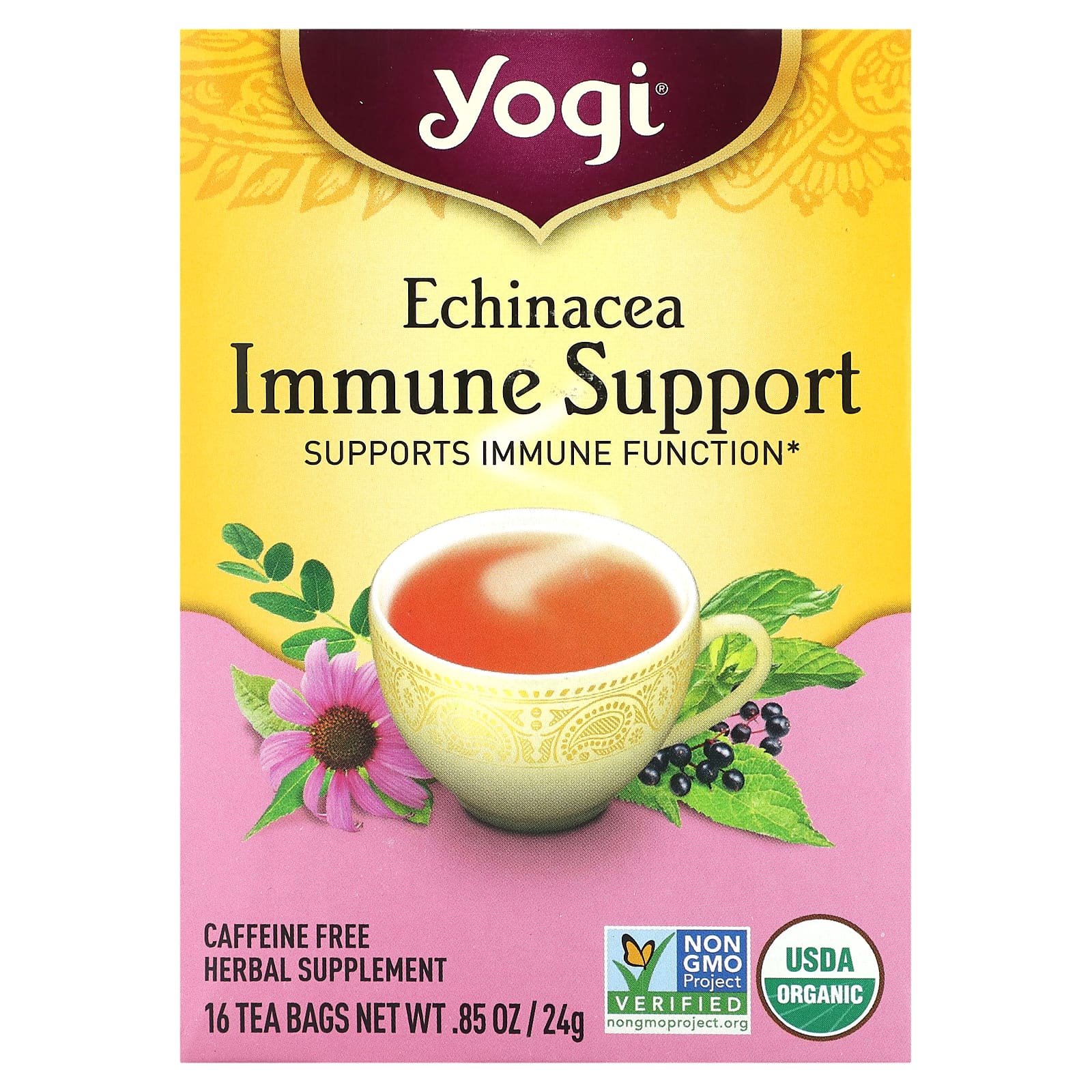 免費送 Yogi Tea, 紫錐菊免疫支持，不含咖啡因，16 茶袋，0.85 盎司（24 克）