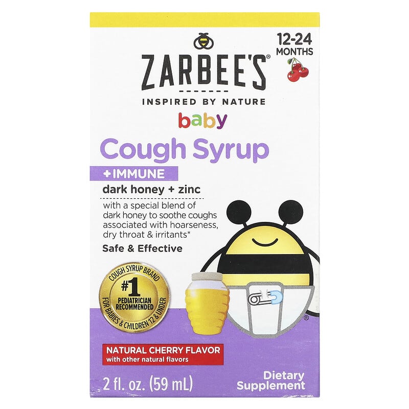 免費送 Zarbee's, 嬰兒，咳嗽緩解糖漿 + 機體抵抗，12-24 個月，天然櫻桃味，2 液量盎司（59 毫升）