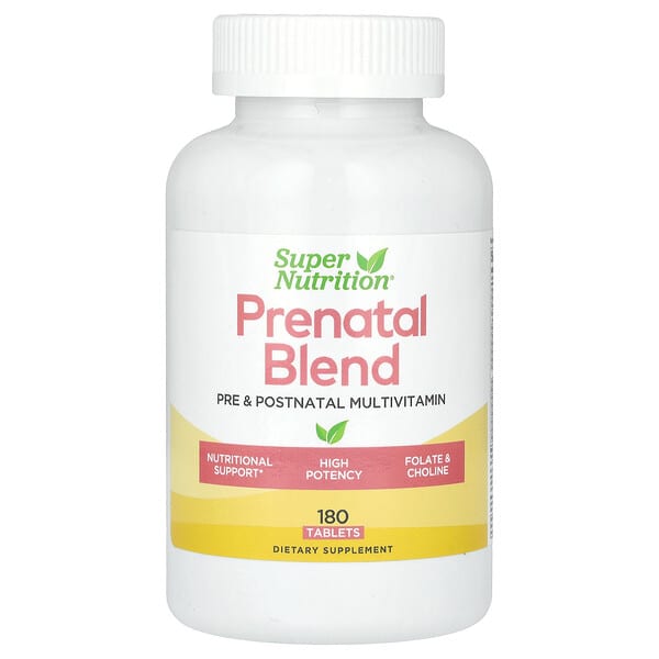 Super Nutrition, Prenatal Blend, Multivitamin with Folate and Choline, 180 Tablets