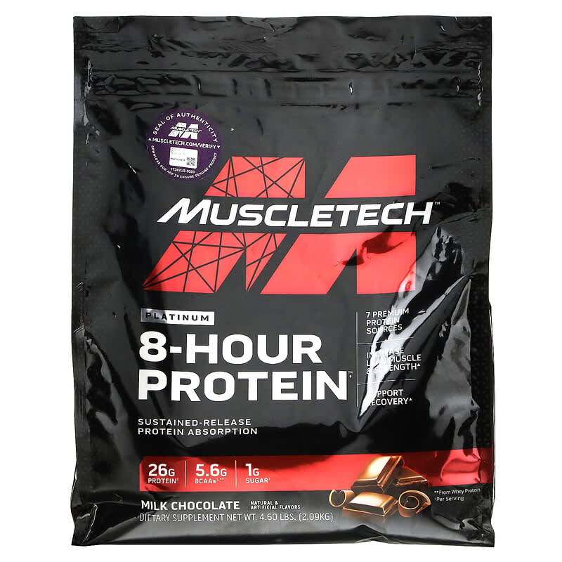 MuscleTech，白金8小時蛋白質，牛奶巧克力，4.6磅（2.09公斤） 