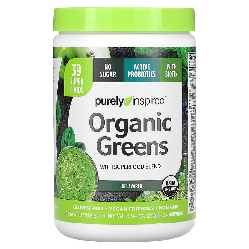 免費送 Purely Inspired, Organic Greens，Superfood 混合物，原味，8.54 盎司（242 克）（外包裝變形）
