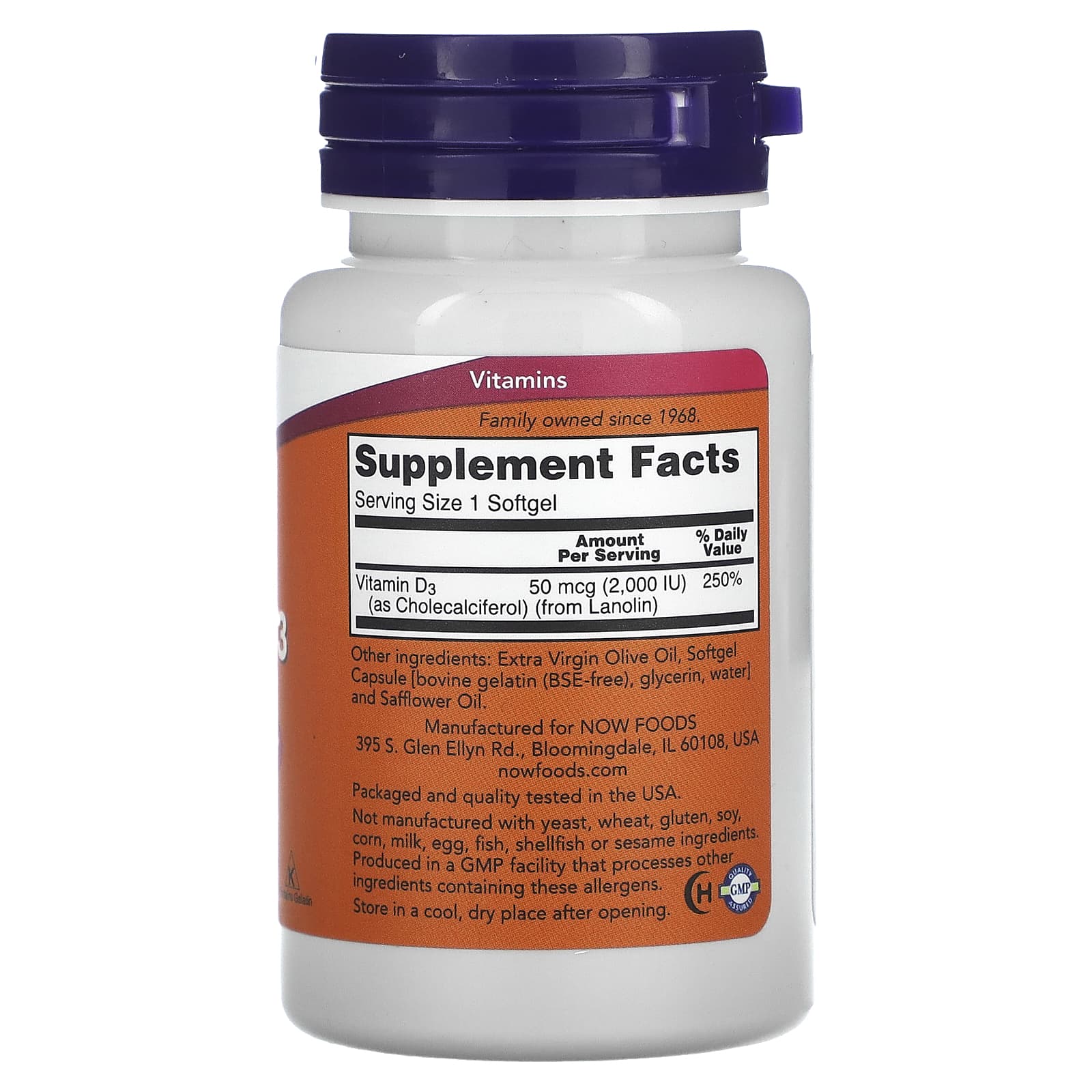 FREE NOW Foods, Vitamin D-3, High Potency, 2,000 IU, 120 Softgels