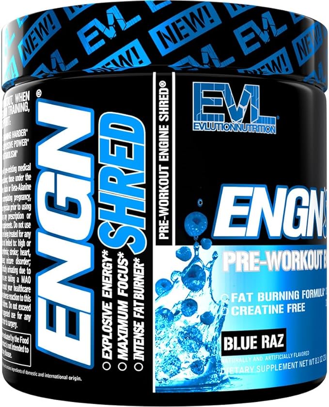 免費送 EVLution Nutrition ENGN Shred 運動前引擎切絲 Blue Raz 8.1 盎司（231 克）