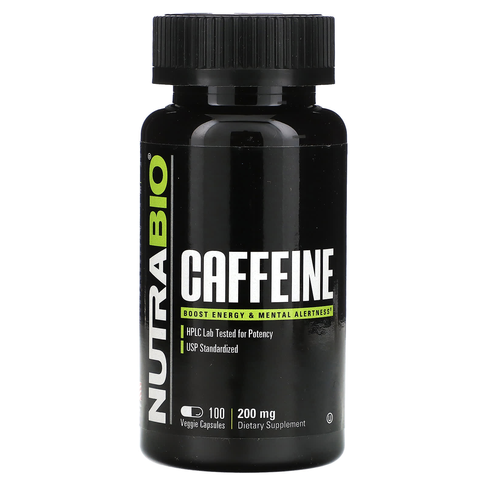 NutraBio, Caffeine, 200 mg, 100 Veggie Capsules