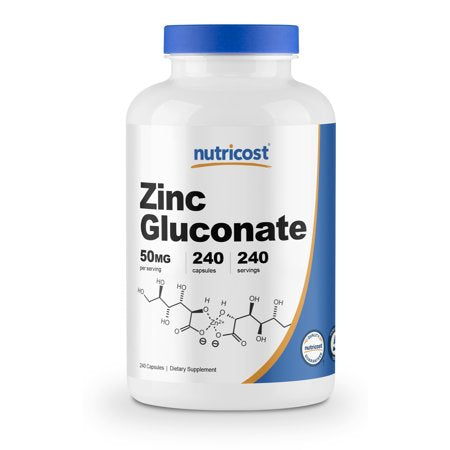 Nutricost Zinc Gluconate 240 Vegetarian Capsules (50mg) - Gluten Free Supplement