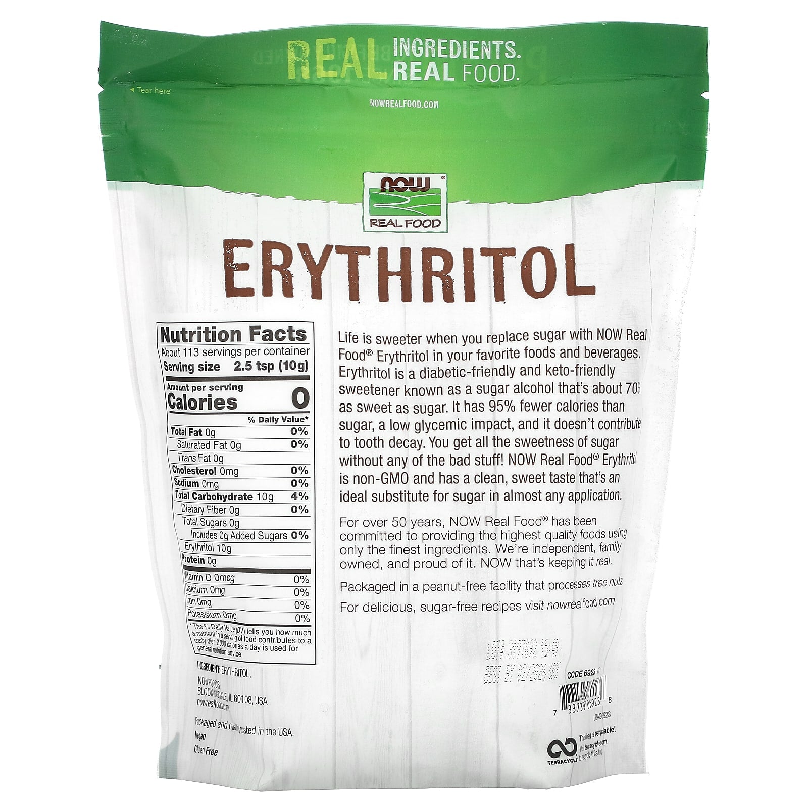 NOW Foods, Real Food, Erythritol, 2.5 lbs (1,134 g)