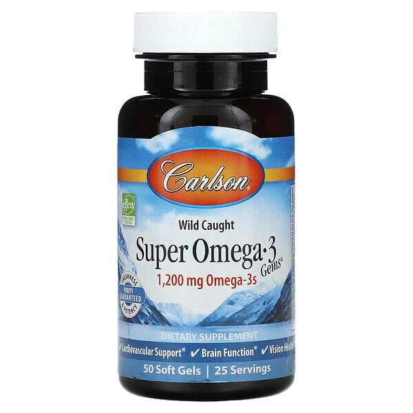 Carlson, Wild Caught Super Omega-3 Gems, 1,200 mg, 50 Soft Gels (600 mg per Soft Gel)