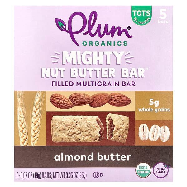 FREE Plum Organics, Mighty Nut Butter Bar®, 15+ Months, Almond Butter, 5 Bars, 0.67 oz (19 g) Each