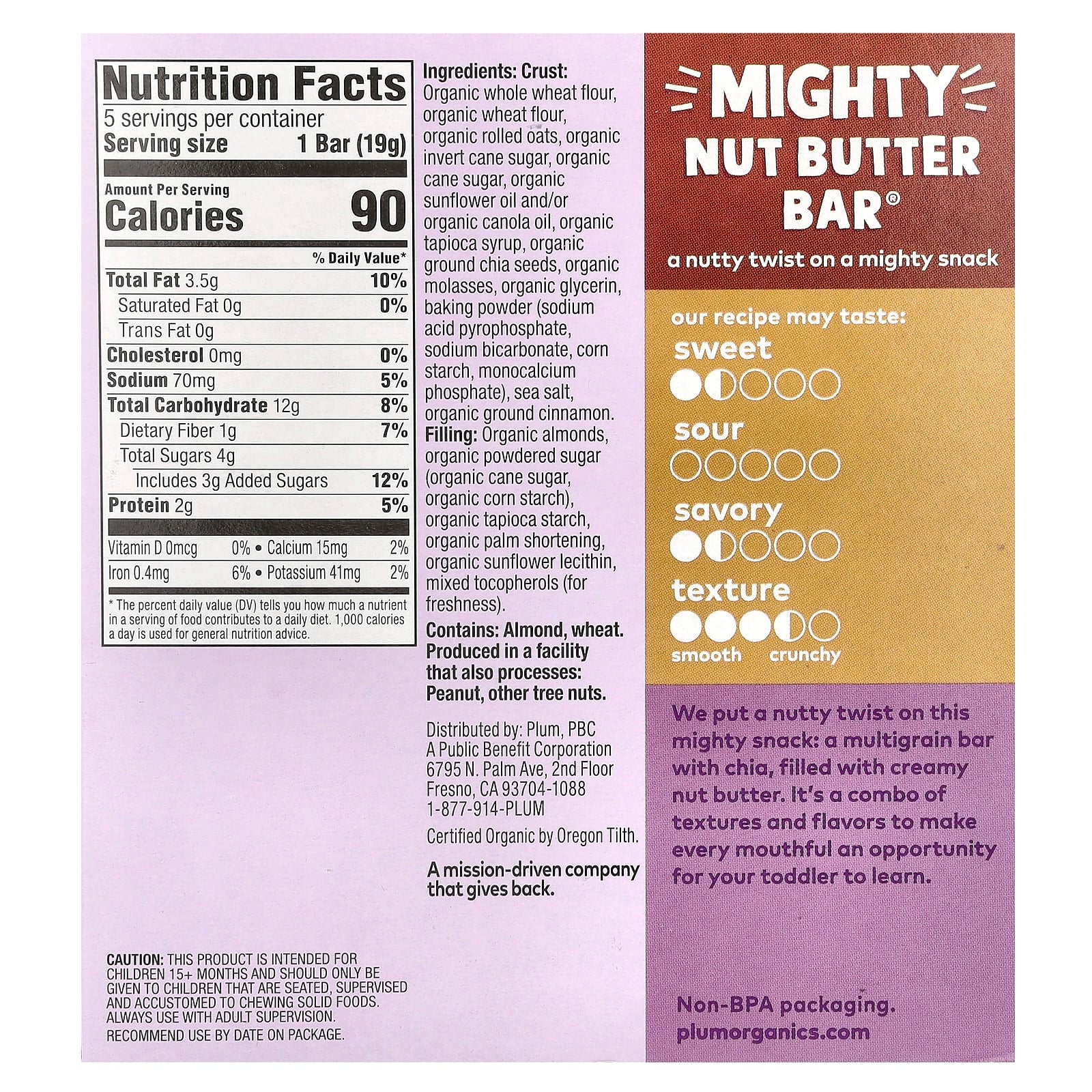 FREE Plum Organics, Mighty Nut Butter Bar®, 15+ Months, Almond Butter, 5 Bars, 0.67 oz (19 g) Each