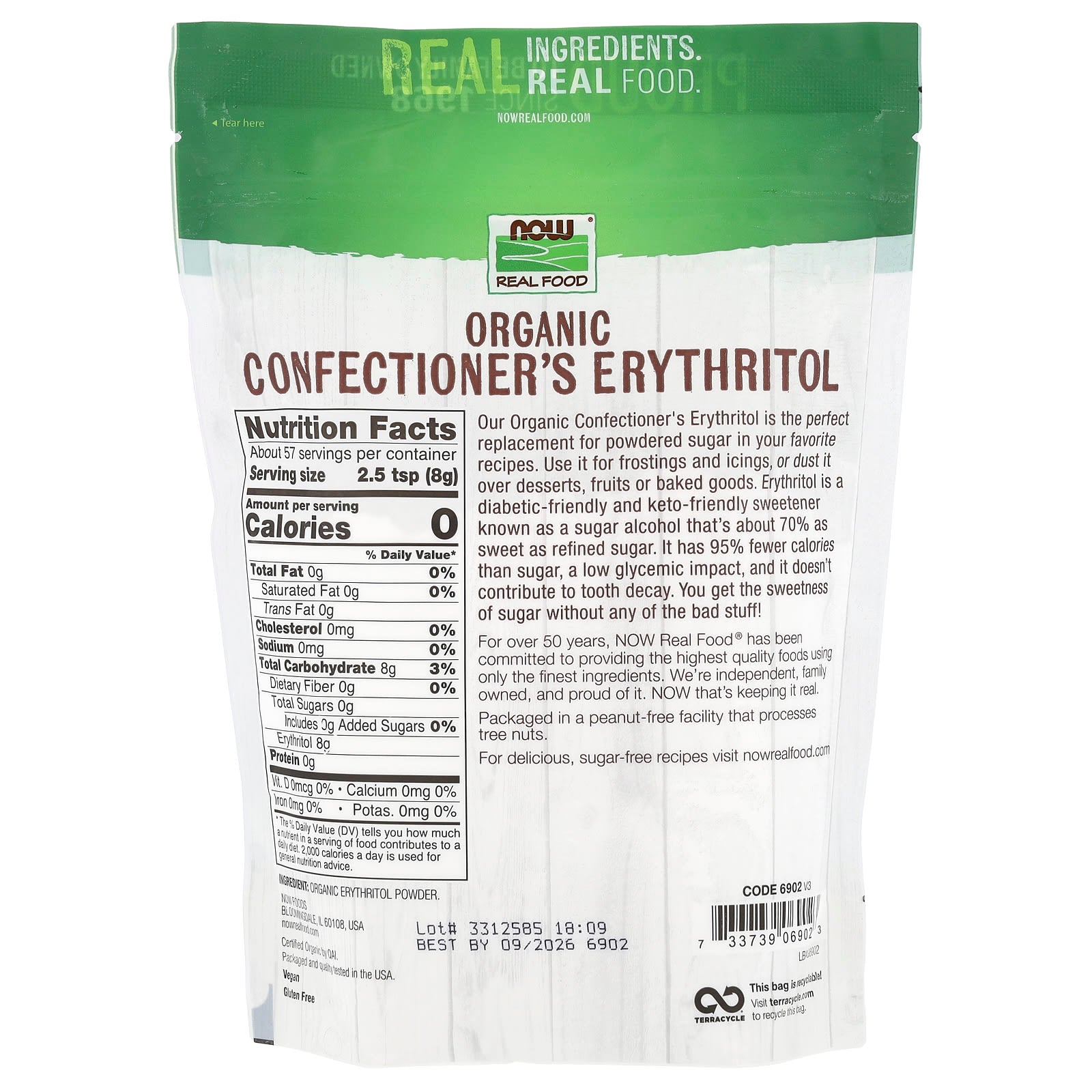 FREE NOW Foods, Real Food, Organic Confectioner's Erythritol, 1 lb (454 g)