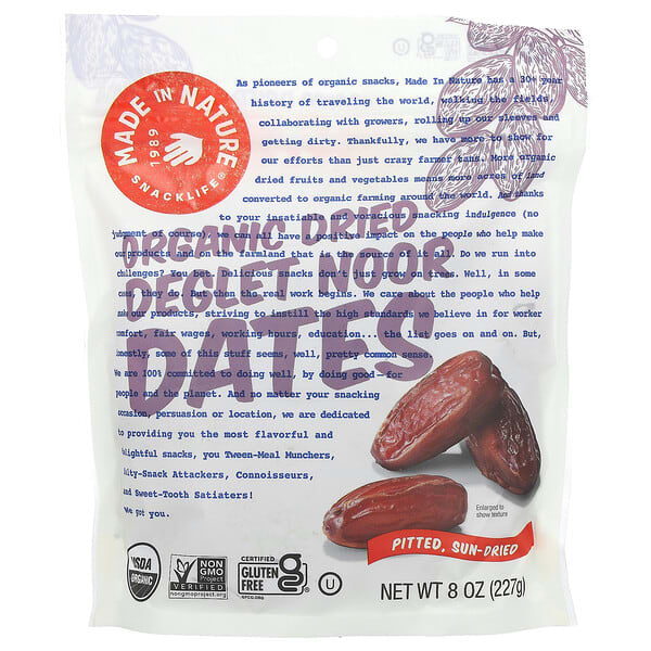 FREE Made in Nature, Organic Dried Deglet Noor Dates, Pitted, Sundried, 8 oz (227 g)