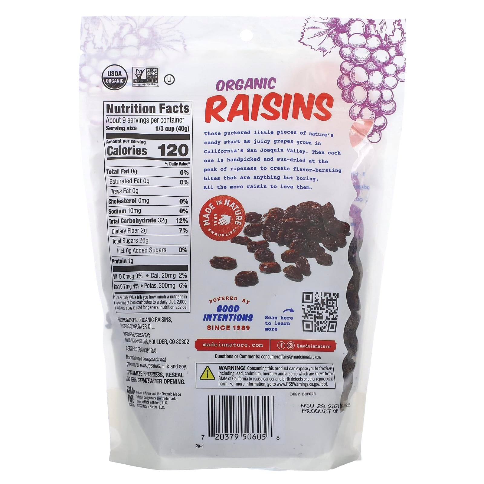 FREE Made in Nature, Organic Raisins, 12 oz (340 g)