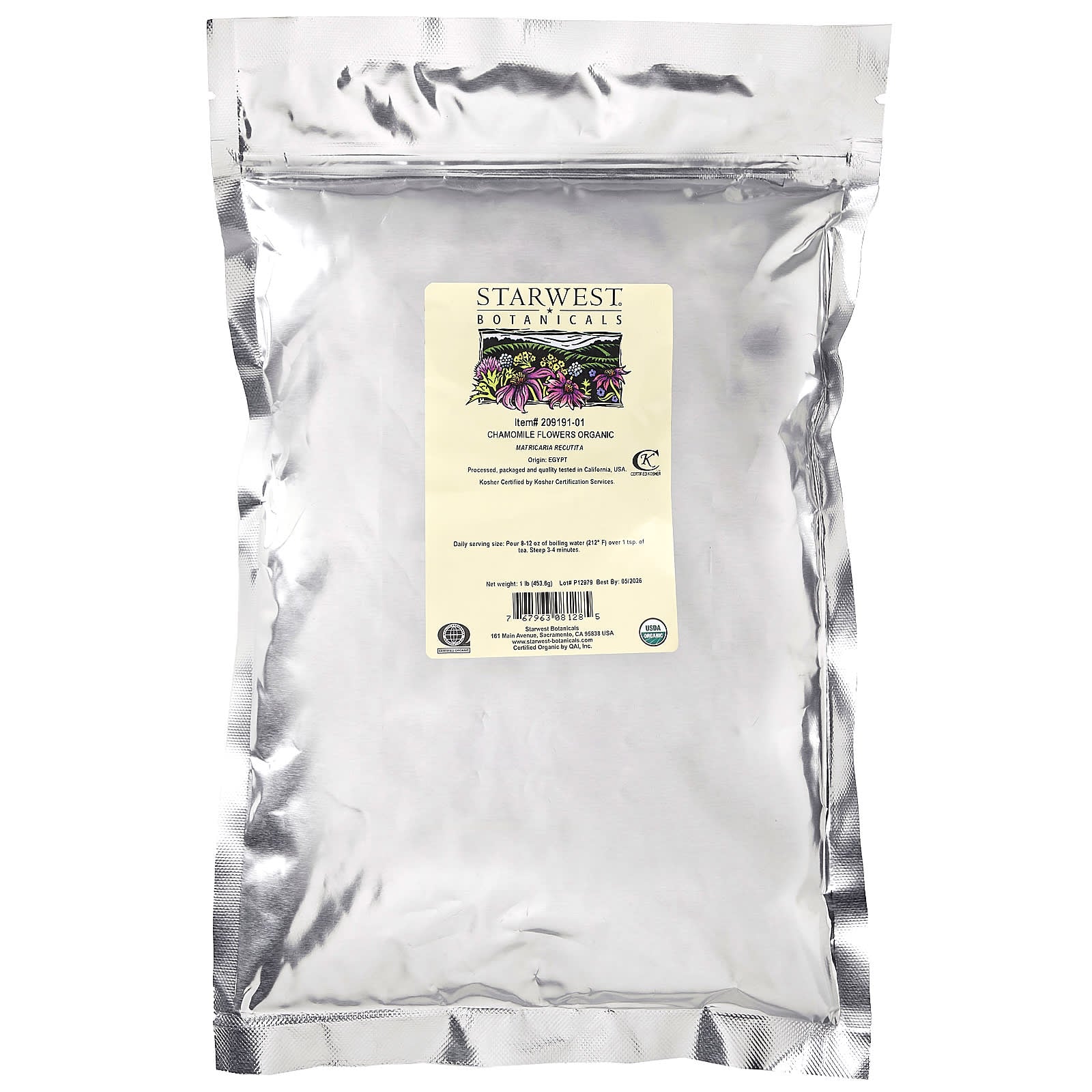 Starwest Botanicals, Organic Chamomile Flowers, 1 lb (453.6 g)