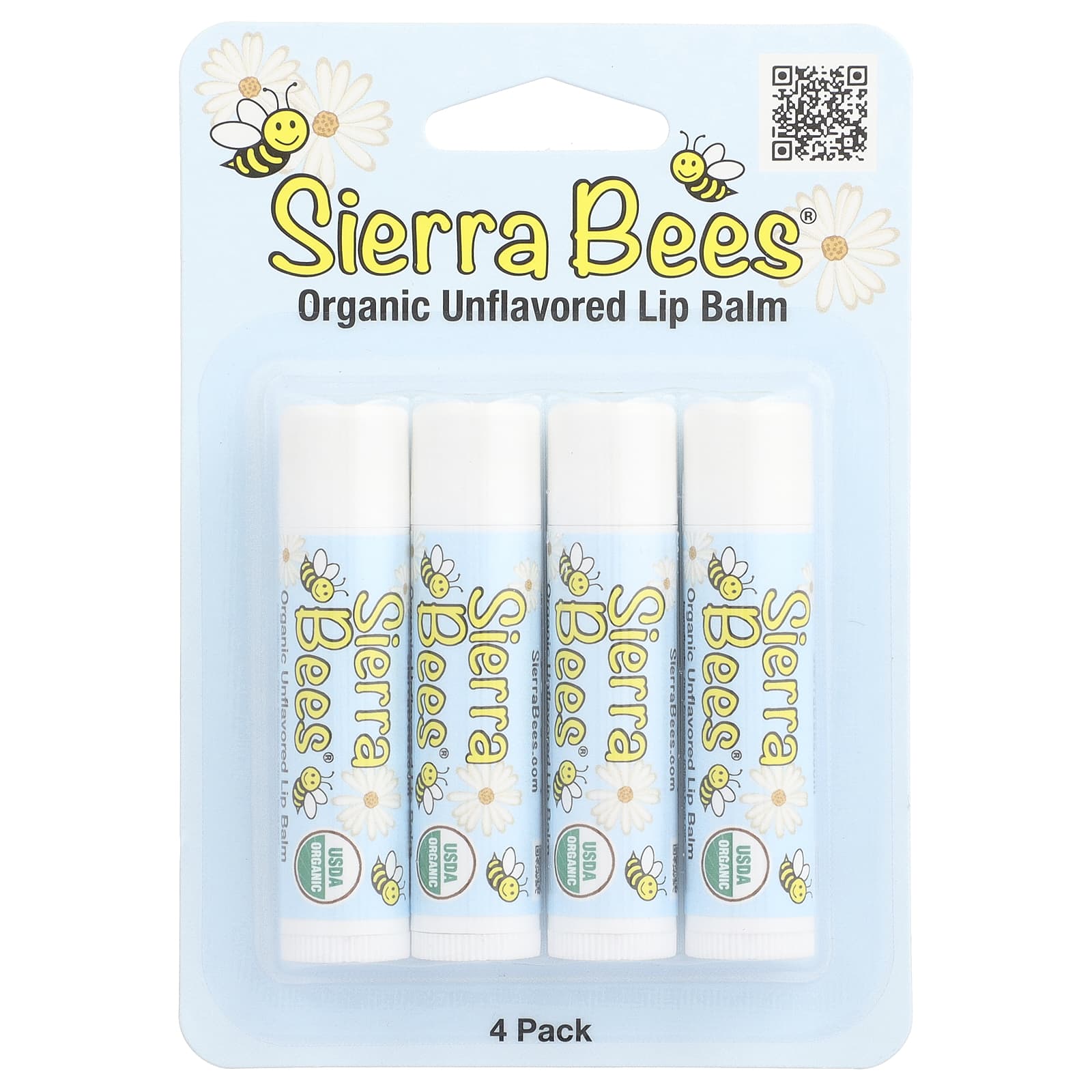 Sierra Bees, Organic Lip Balms, Unflavored, 4 Pack, 0.15 oz (4.25 g) Each