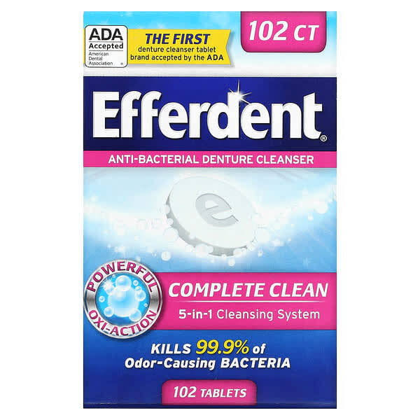 Efferdent, Anti-Bacterial Denture Cleanser, Complete Clean, 102 Tablets