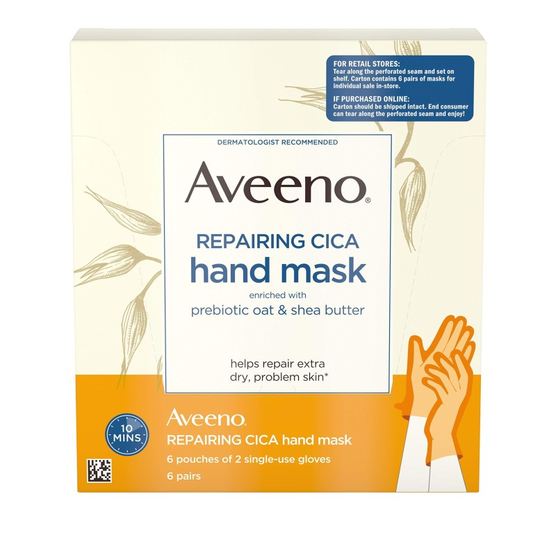 Aveeno Repairing Cica Hand Mask With Prebiotic Oat And Shea Butter, 6 Count