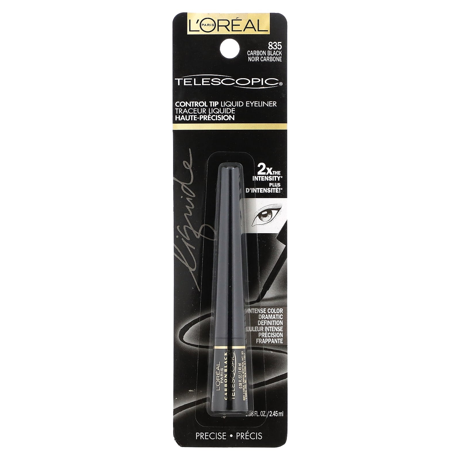 L'Oréal, Telescopic, Control Tip Liquid Eyeliner, 835 Carbon Black, 0.08 fl oz (2.45 ml)