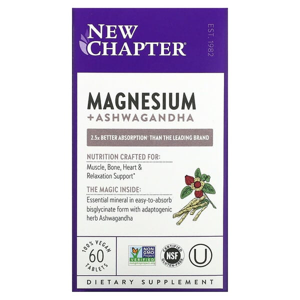 New Chapter, Magnesium + Ashwagandha, 60 Vegan Tablets