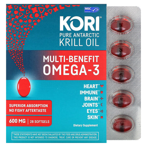 Kori, 全大西洋磷蝦油，多種有益 Omega-3，600 毫克，28 粒軟凝膠