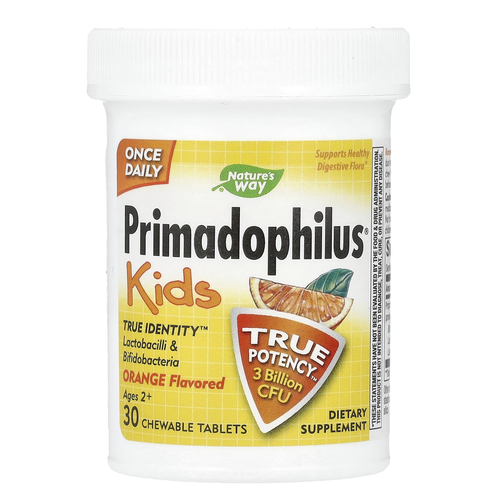 Nature's Way, Primadophilus, Kids, Ages 2+, Orange, 3 Billion CFU, 30 Chewable Tablets