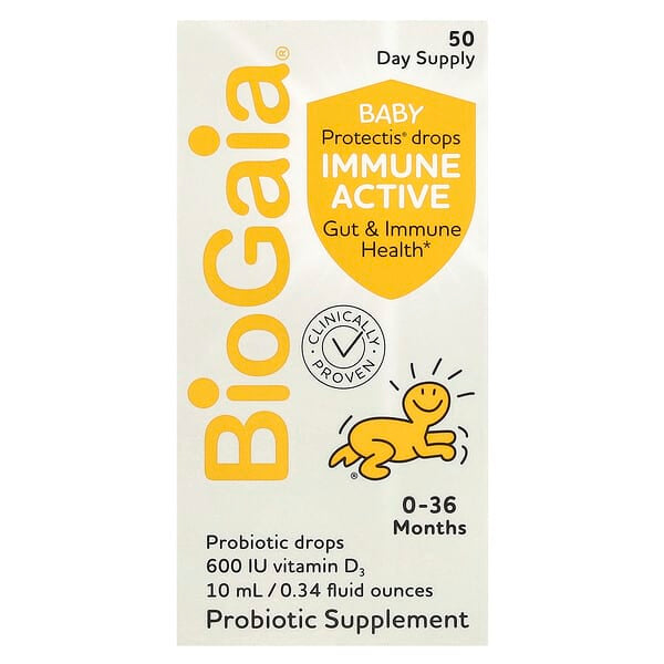 BioGaia, Protectis 嬰兒滴劑，機體抵抗活性，0-36 個月，600 國際單位，0.34 液量盎司（10 毫升）