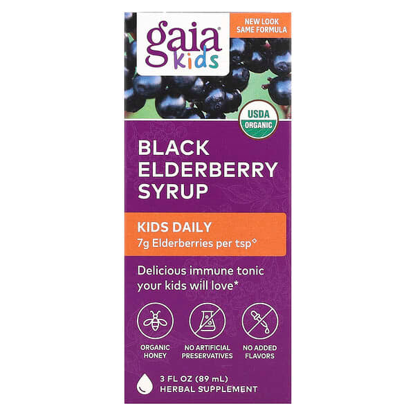 Gaia Herbs, Kids Daily, Black Elderberry Syrup, 3 fl oz (89 ml)