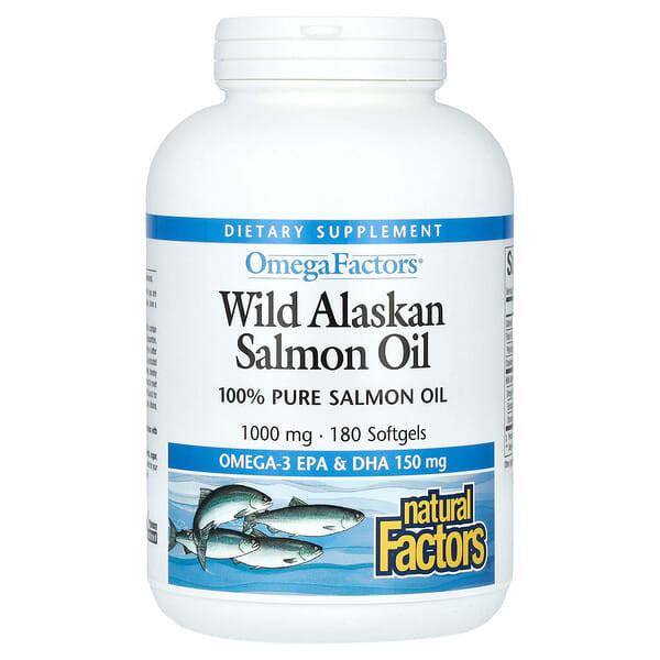 Natural Factors, OmegaFactors, Wild Alaskan Salmon Oil, 1,000 mg, 180 Softgels