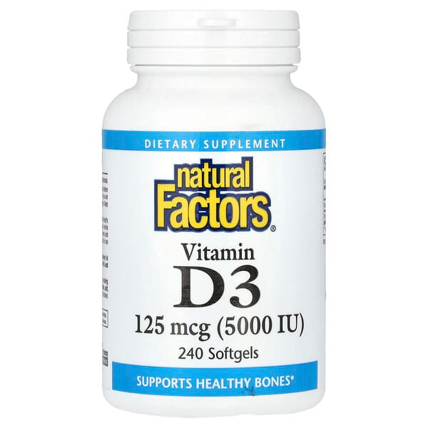 Natural Factors, 維生素 D3，125 微克（5000 國際單位），240 粒軟凝膠