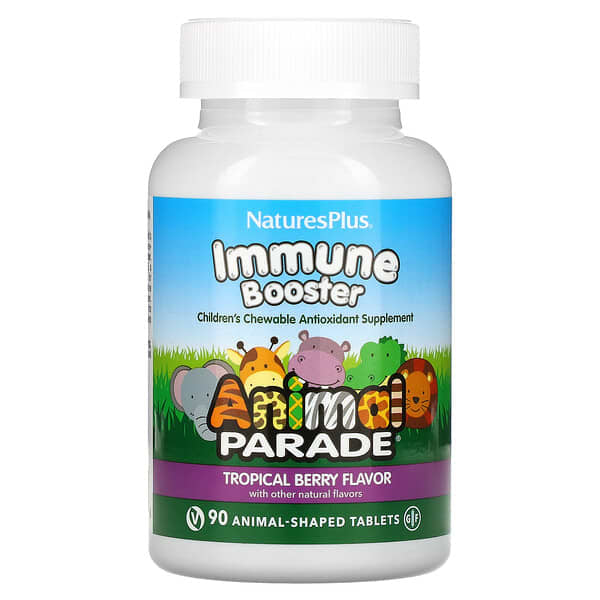 NaturesPlus, Animal Parade, Kids Immune Booster, Tropical Berry, 90 Animal-Shaped Tablets