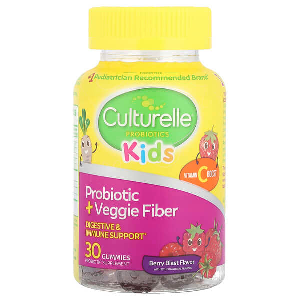 Culturelle, Kids, Probiotic + Veggie Fiber Gummies, Berry Blast , 30 Gummies