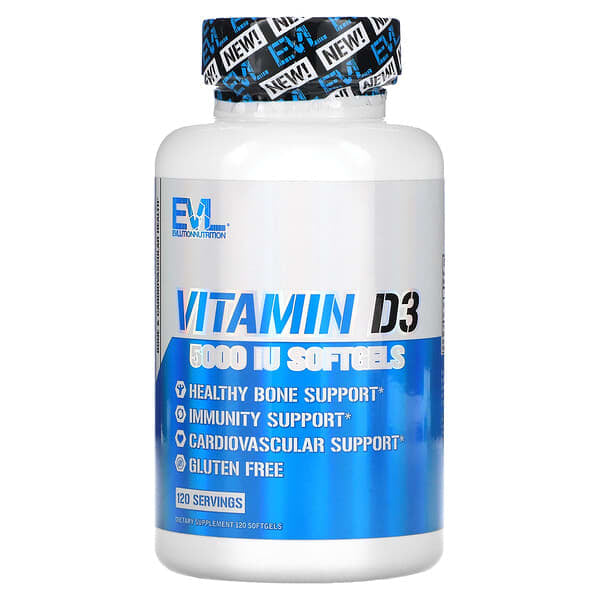 EVLution Nutrition, 維生素 D3，5,000 國際單位，120 粒軟凝膠