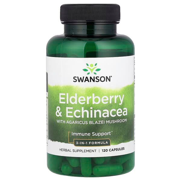 Swanson, Elderberry & Echinacea with Agaricus Blazei Mushroom, 120 Capsules