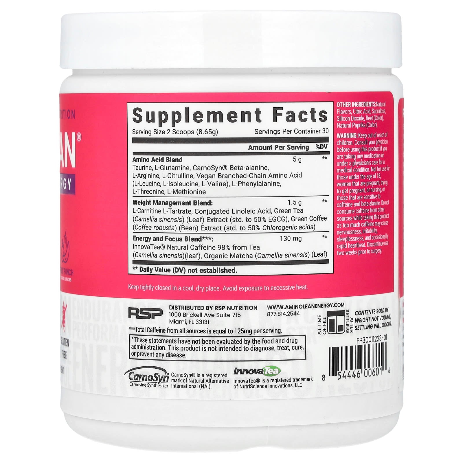 RSP Nutrition, AminoLean® Energy, Fruit Punch, 9.15 oz (259.5 g)