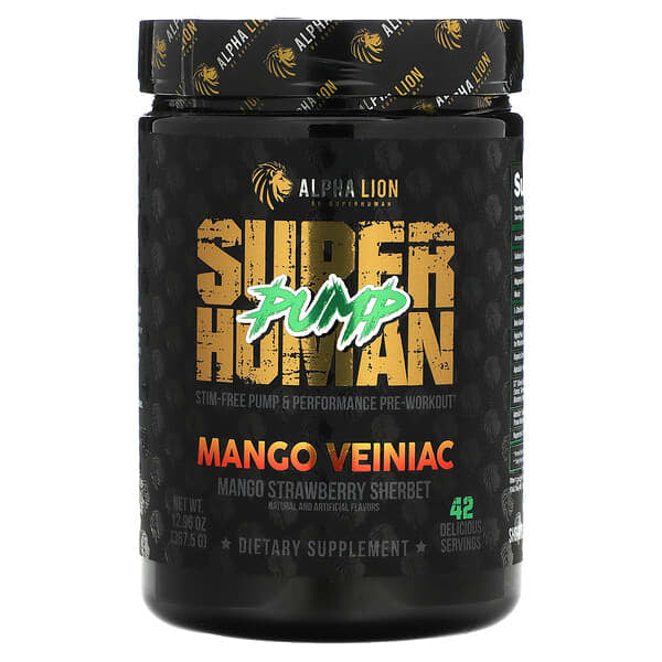 ALPHA LION, SuperHuman Pump, Mango Veiniac, Mango Strawberry Sherbet , 12.96 oz (367.5 g)