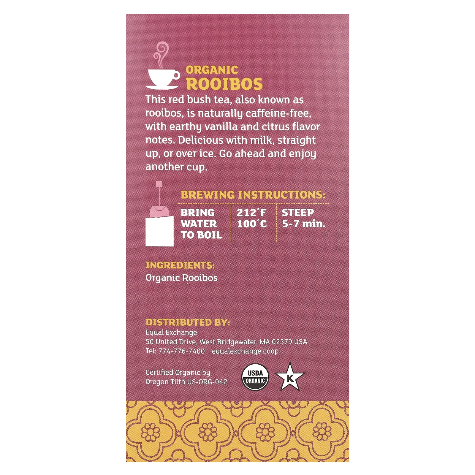 Equal Exchange, Herbal Tea, Organic Rooibos, Caffeine Free, 20 Tea Bags, 1.41 oz (40 g)