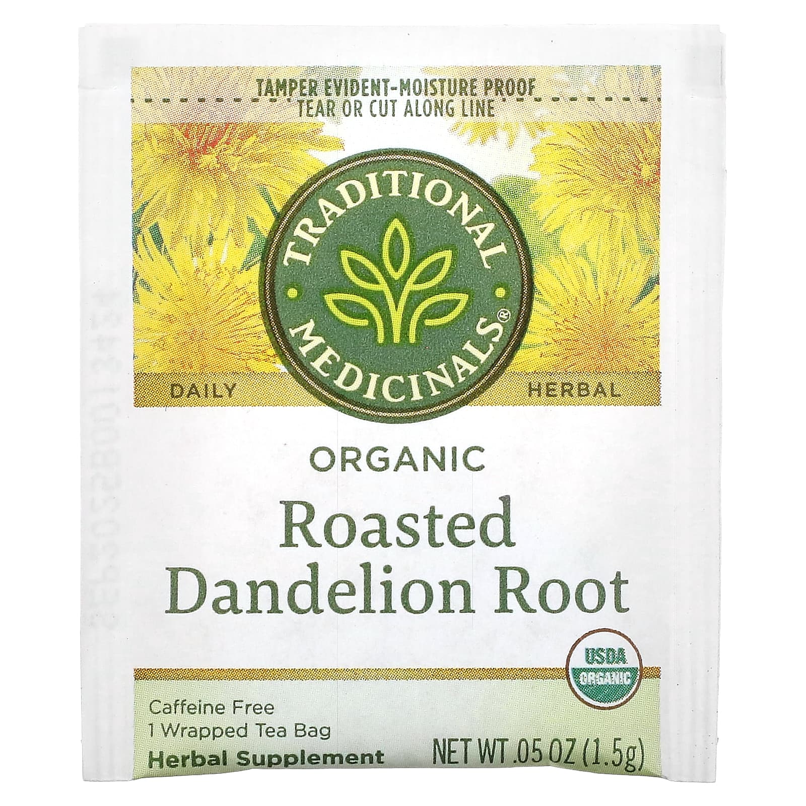 Traditional Medicinals, Organic Roasted Dandelion Root, Caffeine Free, 16 Wrapped Tea Bags, 0.85 oz (24 g)