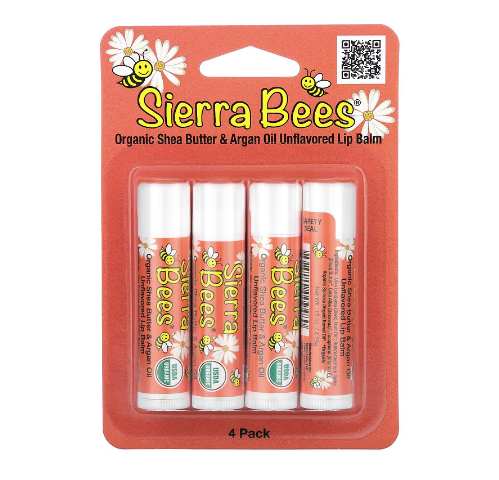 免費送 Sierra Bees, 有機潤唇膏，乳木果油和摩洛哥堅果油，4支，每支0.15盎司（4.25克）