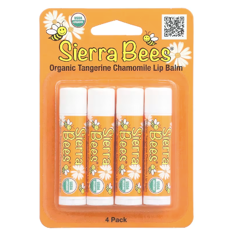 FREE Sierra Bees, Organic Lip Balms, Tangerine Chamomile, 4 Pack, 0.15 oz (4.25 g) Each