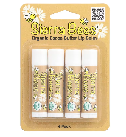 FREE Sierra Bees, Organic Lip Balms, Cocoa Butter, 4 Pack, 0.15 oz (4.25 g) Each